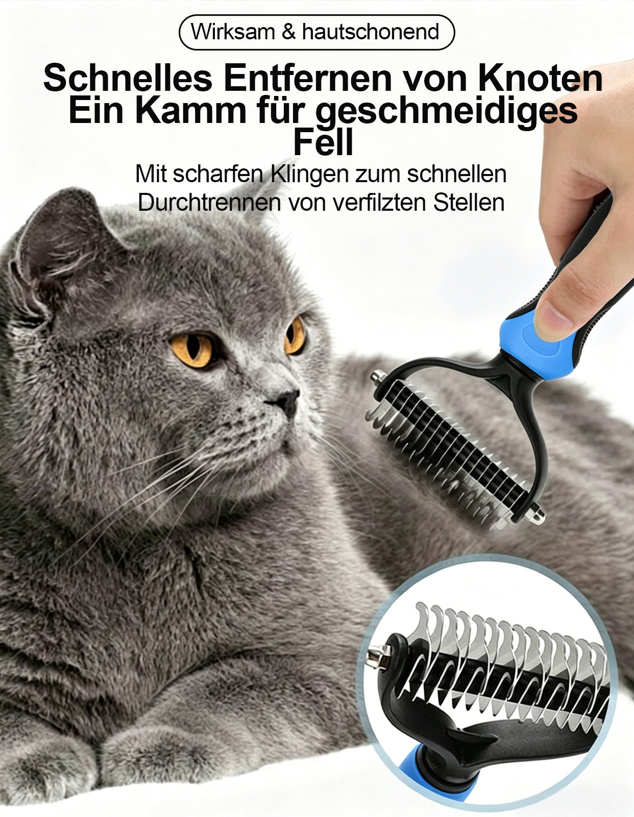 Zeitlich begrenztes Angebot | 🐶🐱 Billhol® Doppelseitiger Haustier-Pflegekamm – Sanfter Entfilzungs- & Fellwechselkamm für Hunde und Katzen