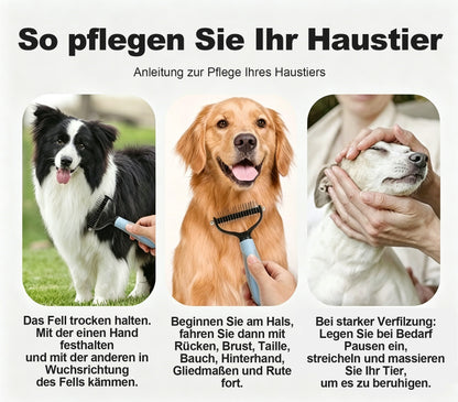 Zeitlich begrenztes Angebot | 🐶🐱 Billhol® Doppelseitiger Haustier-Pflegekamm – Sanfter Entfilzungs- & Fellwechselkamm für Hunde und Katzen