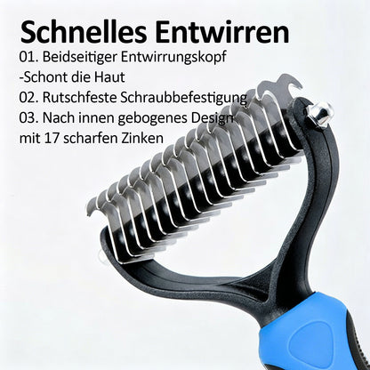 Zeitlich begrenztes Angebot | 🐶🐱 Billhol® Doppelseitiger Haustier-Pflegekamm – Sanfter Entfilzungs- & Fellwechselkamm für Hunde und Katzen