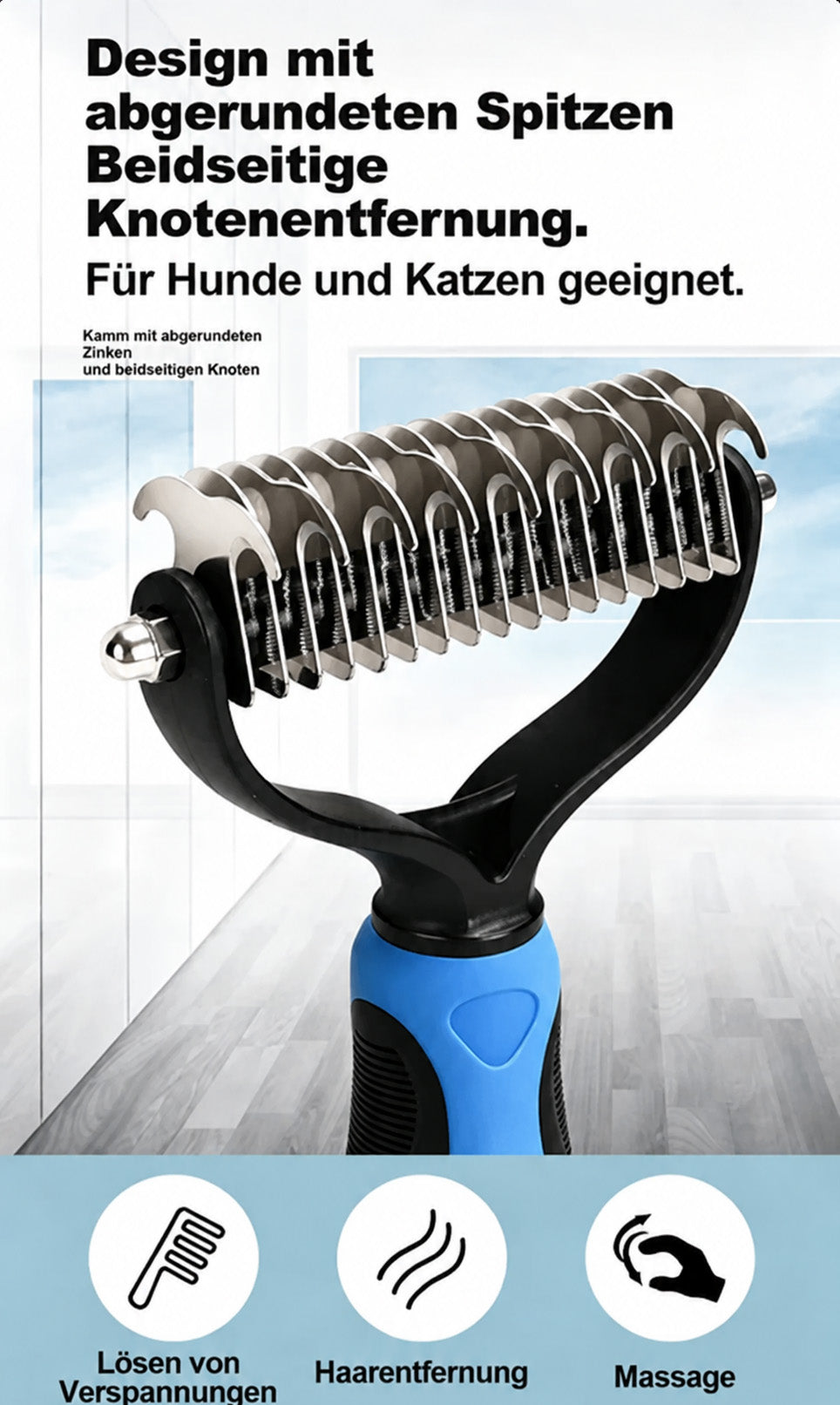 Zeitlich begrenztes Angebot | 🐶🐱 Billhol® Doppelseitiger Haustier-Pflegekamm – Sanfter Entfilzungs- & Fellwechselkamm für Hunde und Katzen