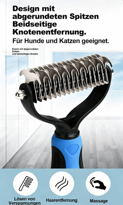 Zeitlich begrenztes Angebot | 🐶🐱 Billhol® Doppelseitiger Haustier-Pflegekamm – Sanfter Entfilzungs- & Fellwechselkamm für Hunde und Katzen