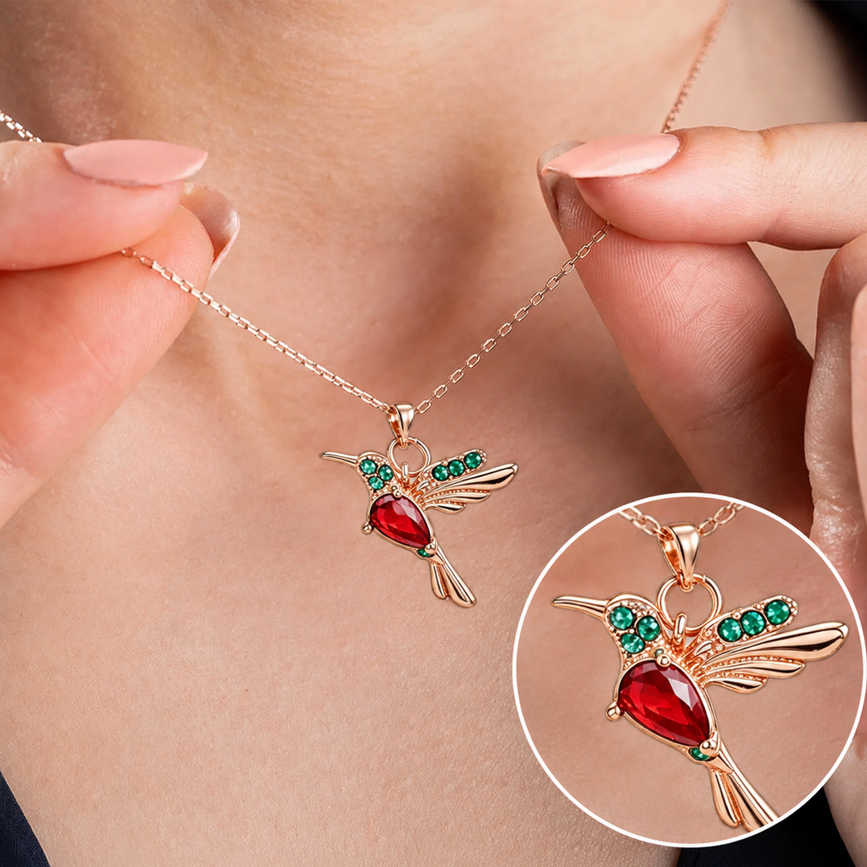 🔥 Letzter Tag: 50 % Rabatt!! | CZTICLE® 🦜 2026 Brandneues Upgrade 💥 Exquisite rote Achat-Kolibri-Halskette mit Gratis-Ohrringen