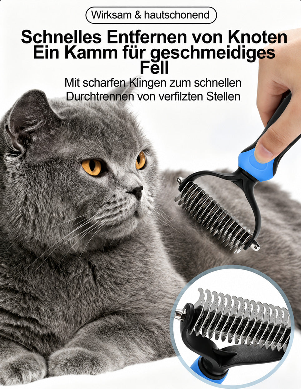 Zeitlich begrenztes Angebot | 🐶🐱 Billhol® Doppelseitiger Haustier-Pflegekamm – Sanfter Entfilzungs- & Fellwechselkamm für Hunde und Katzen