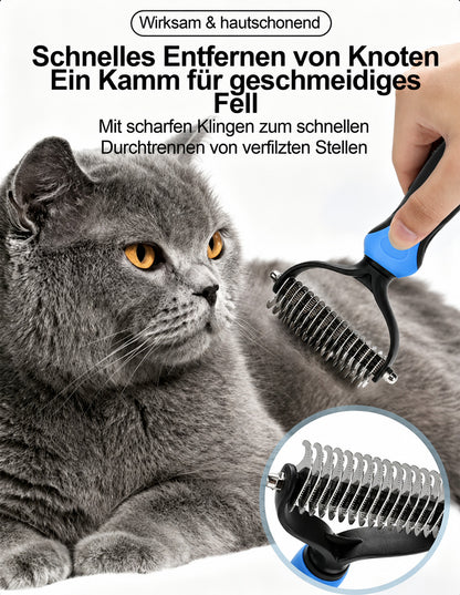 Zeitlich begrenztes Angebot | 🐶🐱 Billhol® Doppelseitiger Haustier-Pflegekamm – Sanfter Entfilzungs- & Fellwechselkamm für Hunde und Katzen