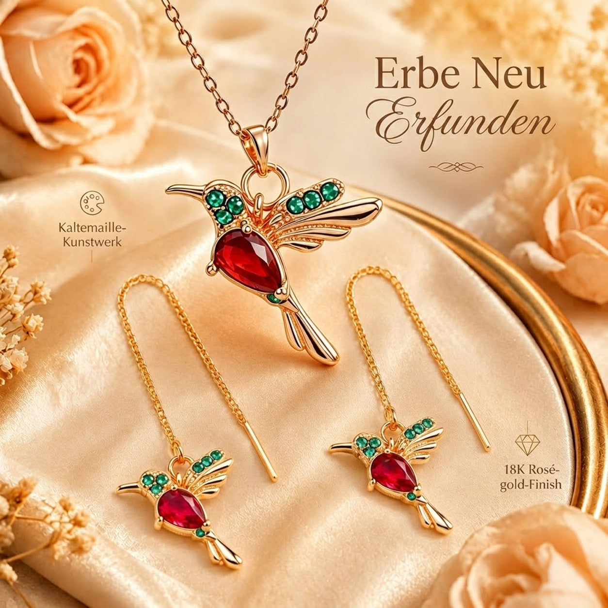 🔥 Letzter Tag: 50 % Rabatt!! | CZTICLE® 🦜 2026 Brandneues Upgrade 💥 Exquisite rote Achat-Kolibri-Halskette mit Gratis-Ohrringen