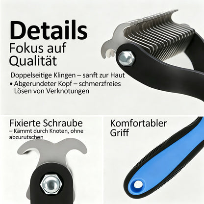 Zeitlich begrenztes Angebot | 🐶🐱 Billhol® Doppelseitiger Haustier-Pflegekamm – Sanfter Entfilzungs- & Fellwechselkamm für Hunde und Katzen