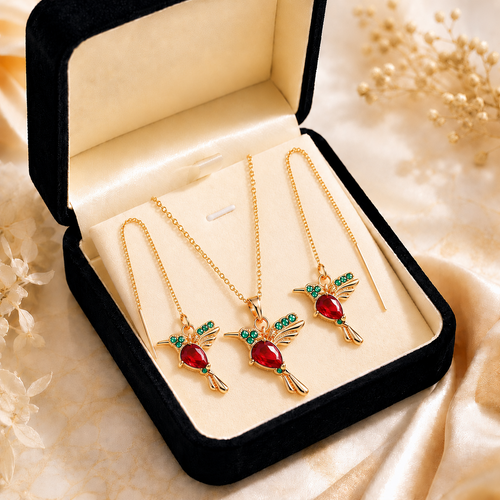 🔥 Letzter Tag: 50 % Rabatt!! | CZTICLE® 🦜 2026 Brandneues Upgrade 💥 Exquisite rote Achat-Kolibri-Halskette mit Gratis-Ohrringen
