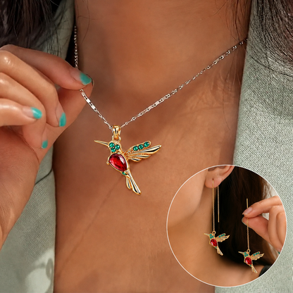 🔥 Letzter Tag: 50 % Rabatt!! | CZTICLE® 🦜 2026 Brandneues Upgrade 💥 Exquisite rote Achat-Kolibri-Halskette mit Gratis-Ohrringen