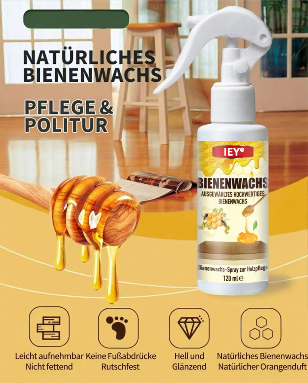 REBYIPO® 49 % RABATT – Aktionswoche 🎉🎉 Bienenwachs-Holzpflegespray 120 ml | Natürlicher Glanz & Schutz für Möbel, Böden und Schränke – nicht fettend, staubabweisendes Finish