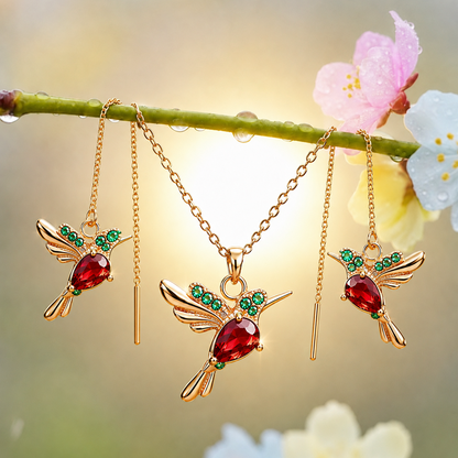 🔥 Letzter Tag: 50 % Rabatt!! | CZTICLE® 🦜 2026 Brandneues Upgrade 💥 Exquisite rote Achat-Kolibri-Halskette mit Gratis-Ohrringen