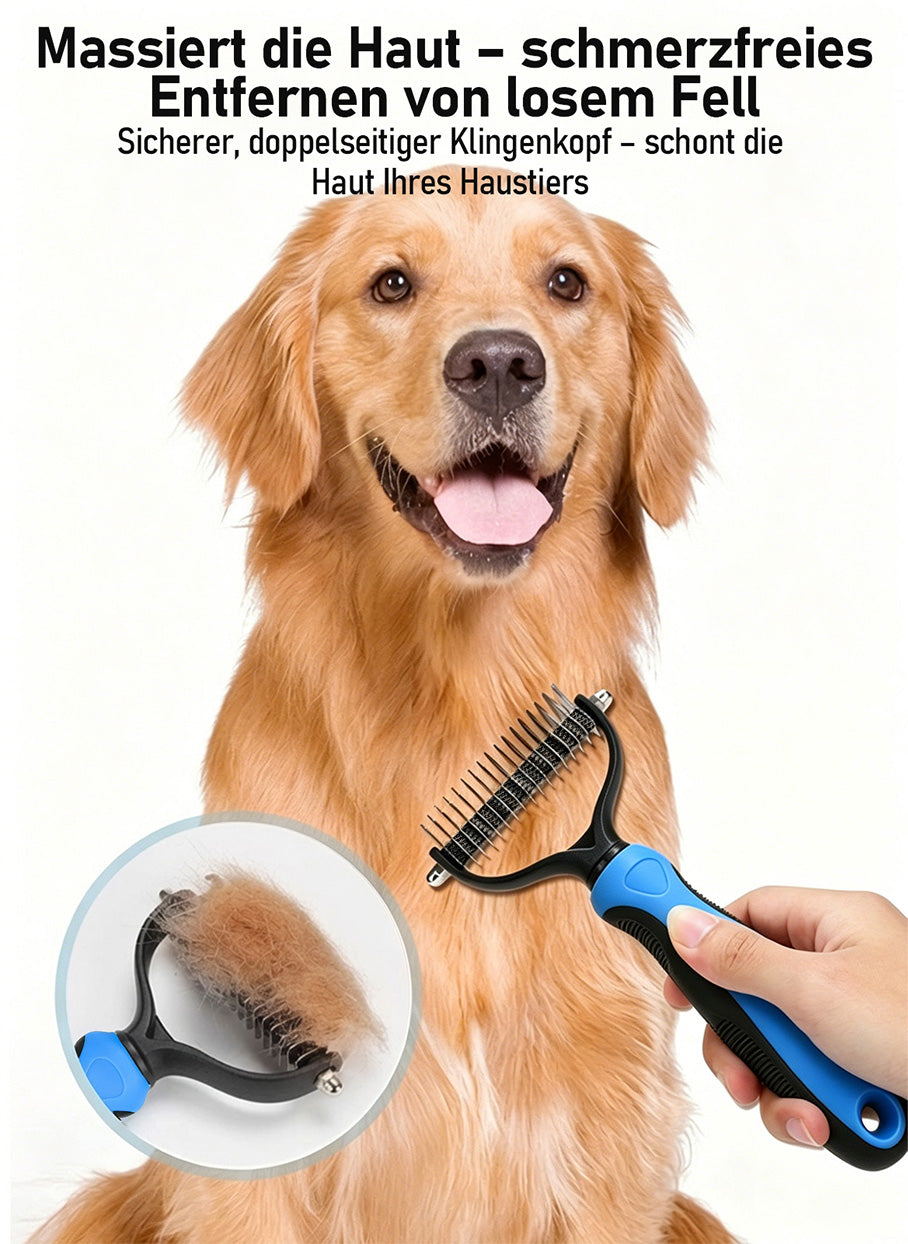 Zeitlich begrenztes Angebot | 🐶🐱 Billhol® Doppelseitiger Haustier-Pflegekamm – Sanfter Entfilzungs- & Fellwechselkamm für Hunde und Katzen