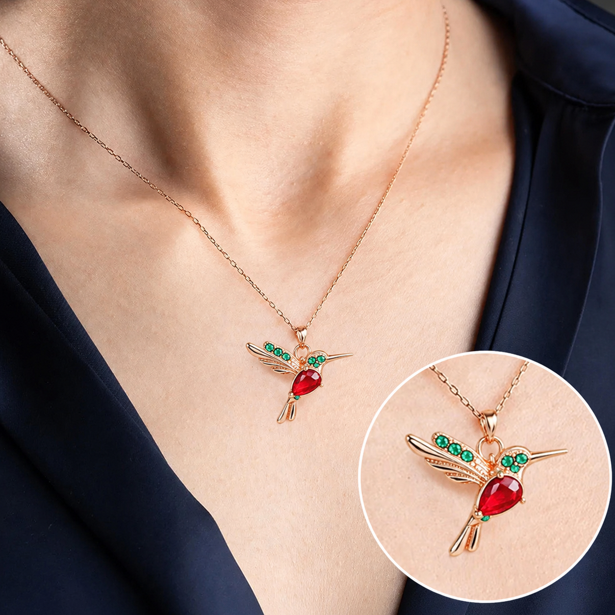 🔥 Letzter Tag: 50 % Rabatt!! | CZTICLE® 🦜 2026 Brandneues Upgrade 💥 Exquisite rote Achat-Kolibri-Halskette mit Gratis-Ohrringen