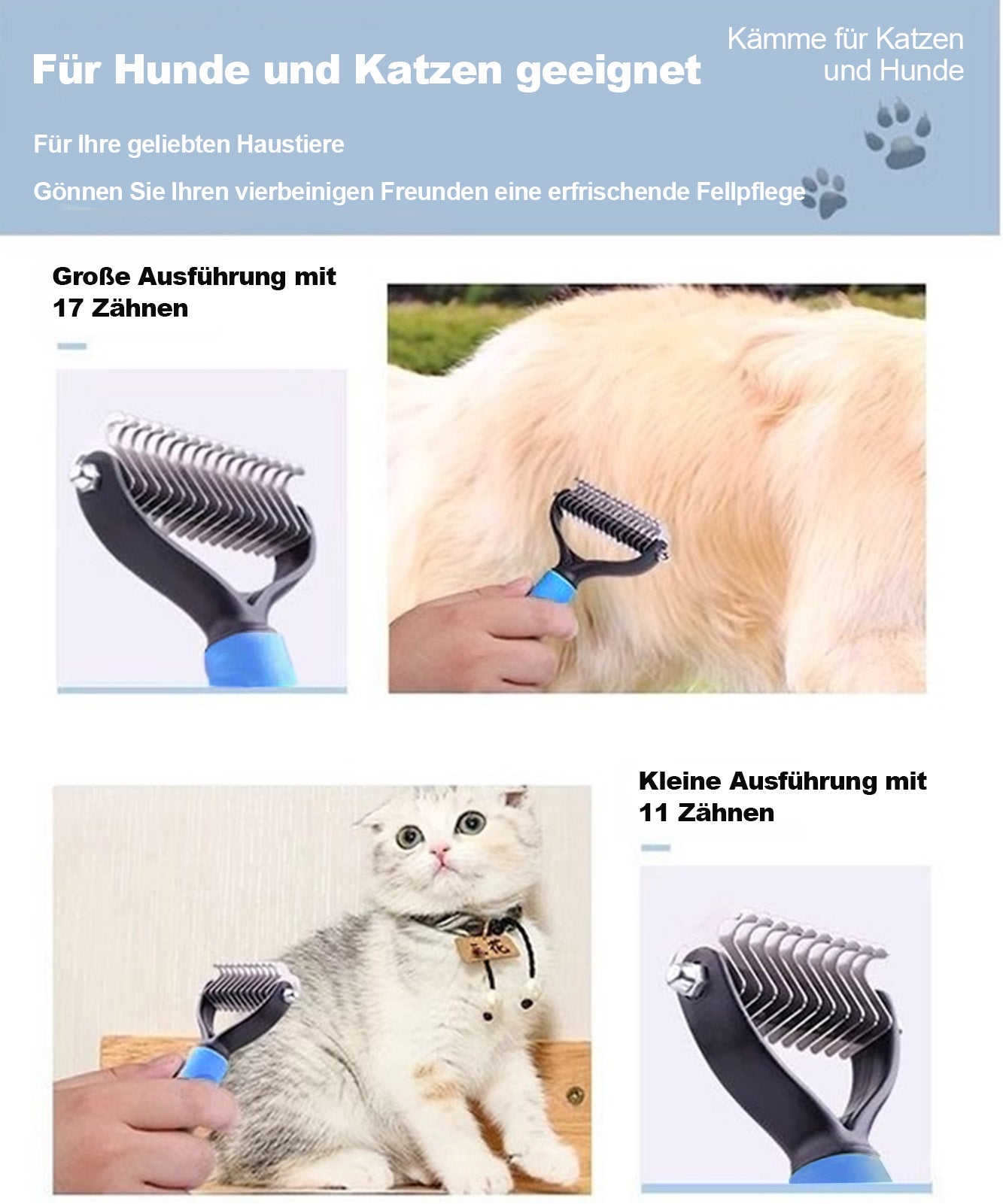 Zeitlich begrenztes Angebot | 🐶🐱 Billhol® Doppelseitiger Haustier-Pflegekamm – Sanfter Entfilzungs- & Fellwechselkamm für Hunde und Katzen