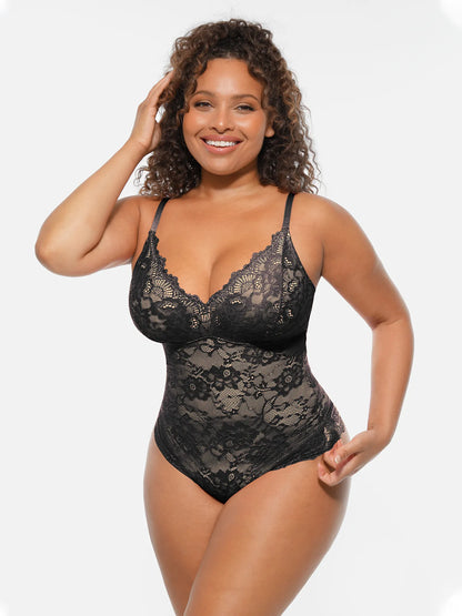 🏆LUCKYSONG® Lace Tummy Control Double-Layer Bodysuit🪻