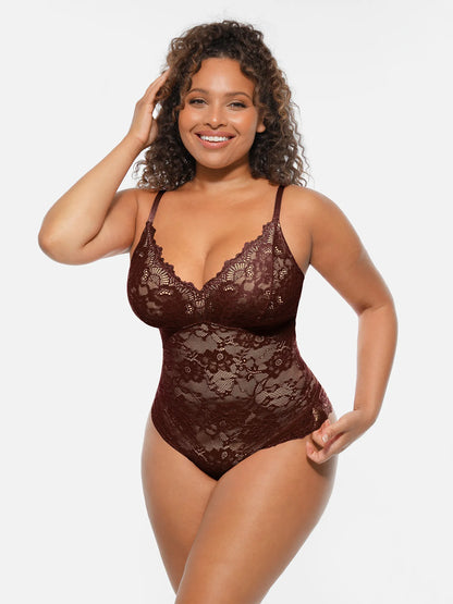🏆LUCKYSONG® Lace Tummy Control Double-Layer Bodysuit🪻