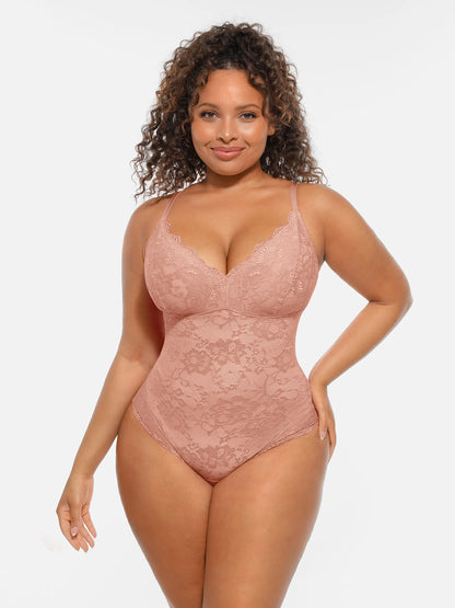 🏆LUCKYSONG® Lace Tummy Control Double-Layer Bodysuit🪻
