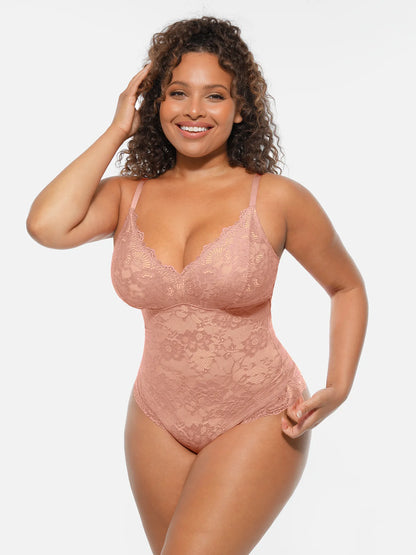 🏆LUCKYSONG® Lace Tummy Control Double-Layer Bodysuit🪻