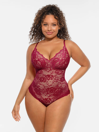 🏆LUCKYSONG® Lace Tummy Control Double-Layer Bodysuit🪻