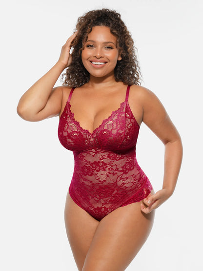 🏆LUCKYSONG® Lace Tummy Control Double-Layer Bodysuit🪻