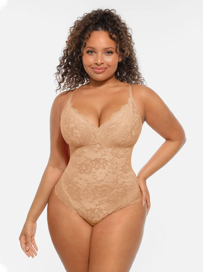 🏆LUCKYSONG® Lace Tummy Control Double-Layer Bodysuit🪻