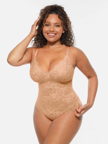 🏆LUCKYSONG® Lace Tummy Control Double-Layer Bodysuit🪻