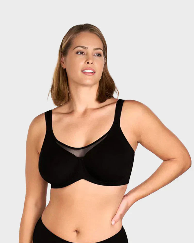 🏆LUCKYSONG® Last Day Special Price💐Women's Elegant Sheer Full Coverage Plus Size Bra - Black