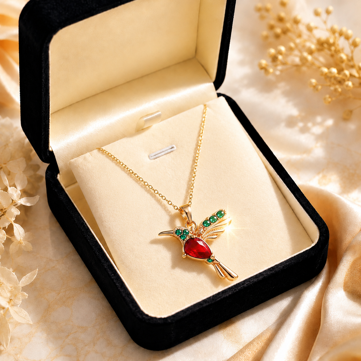 🔥 Letzter Tag: 50 % Rabatt!! | CZTICLE® 🦜 2026 Brandneues Upgrade 💥 Exquisite rote Achat-Kolibri-Halskette mit Gratis-Ohrringen